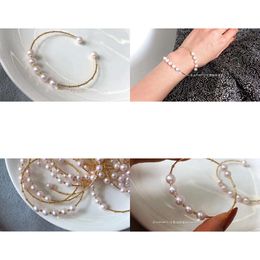 22101105 Pearl Jewellery Bracelet Bangle Sier Akoya 7.5-8Mm & 3-3.5Mm Au750 Yellow Gold Cuff Free Size Original Quality