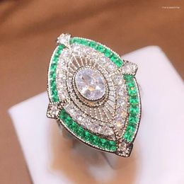 Cluster Rings Vintage Fashion Jewelry 925 Stamp Fill White&Green Cubic Zirconia CZ Princess Cut Party Wedding Band For Women
