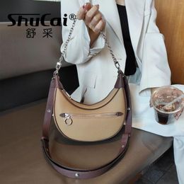 Drawstring Premium Sense Of Leather Underarm Bag 2024 Chain Shoulder Crossbody Cow Horn Pea Crescent Moon Fashion Women's Bags