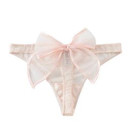 Briefs Panties Fashionable Ultra-thin Breathable Solid Color New Satin Bow Ribbon Thong Sexy Transparent Thin Ribbon Womens Underwear Panties Y240425