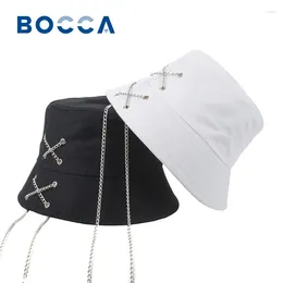 Berets Bocca Y2K Bucket Hat With Chain Adjustable Fisherman Hats White Black Panama Cap For Men Women Cotton Hip Hop Outdoor Summer