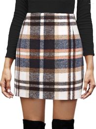 Skirts Womens High Waist Plaid Skirt Bodycon Pencil Wool Short Tartan Checked Mini For Work Office School