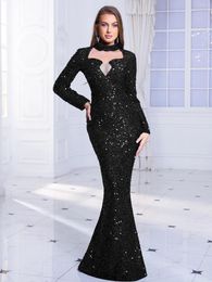 Party Dresses Hight Neck Full Sleeve Evening Prom Gown Sexy Cut Out Stretch Sequin Mermaid Dress Elegant Wedding Women Spring 2024