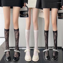 Women Socks Lace Flower Print Long Lingerie Sexy Mesh Fishnet High Knee Sock Summer Thin Transparent Lolita Kawaii Calf