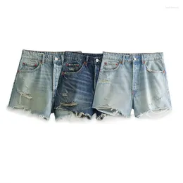 Women's Shorts 2024 Summer Denim Casual Hole Decoration High Waist