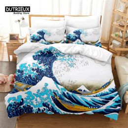 sets Art Wave Painting Duvet Cover Set, Fashion Bedding Set, Soft Comfortable Breathable Duvet Cover, For Bedroom Guest Room Decor