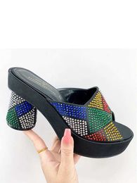 Dress Shoes Latest African Party Slippers Decorated with Metal for Wedding Women Platform Heels Patent Leather Bride H240425