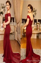 2019 Cheap Burgundy Prom Dress Mermaid Off Shoulder Long Backless Formal Holidays Wear Graduation Evening Party Gown Custom Made P6485791