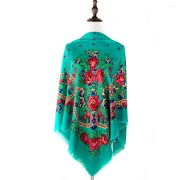 Scarves 130 130cm Breathable Thin Russian National Square Scarf Women Luxury Floral Print Ethnic Shawl Bandana Foulard Femme Beach Stole