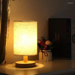 Table Lamps Solid Wood Night LampLinen Lamp Desk LED Eye Protection Nightstand USB Powered Beside Bedroom Decor