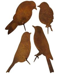 Novelty Items Patina Birds With Screw For Screwing In Wood 4 Rusty Birds Metal Rust Garden Decoration Figure2487303