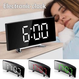 Clocks Digital Alarm Clock Curved Flat Large Display LED Electronic Digital Desktop Clock Bedroom Noisefree Function Desk Table Clock