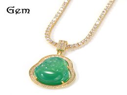 Hip Hop Necklace Jade Pith Maitreya Buddha Zircon Pendant for Men and Women1843907