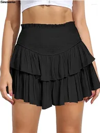 Skirts Women's High Waist Ruffle Pleated Mini Solid Lined Layered Flared Flowy Casual Swing Summer Boho Beach Short Skirt