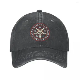 Ball Caps Hail Satan Baphomet In Occult Inverted Pentagram Baseball For Men Distressed Washed Snapback Hat Adjustable Fit