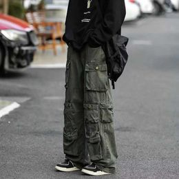 Men's Pants Street Popular Multi-pocket Overalls Mens Harajuku Style Loose Casual Pants High Street Retro Womens Slacks Hip Hop Trousers d240425