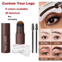 Enhancers 50 Sets Custom Eyebrow Stamp Stencil Shaping Kit Brush Eyebrow Tint Enhancer Stick Hair Line Contour Cosmetics Wholesale