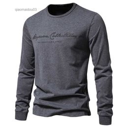 Men's T-Shirts AIOPESON 100% Cotton Long Sleeve Mens T-shirt Solid Color Letter Print Casual T shirts for Men New Spring Tops Tee Men ClothingL2404