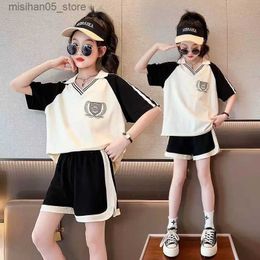Clothing Sets Girls 2023 New Summer Cotton Casual Sportswear 3-14 Year Old Baby and Teenager Children Korean Style Set Childrens Q240425