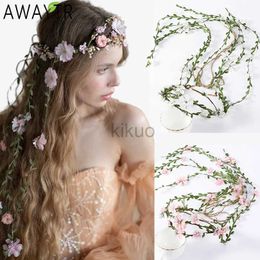 Wedding Hair Jewelry Bohemian Rattan Flower Vines Crown Headband for Bride Wedding Hair Accessories Girls Floral Wreath Head Band Hairstyles Headdres d240425