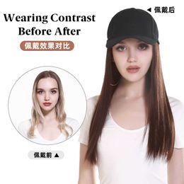 hat New all-in-one womens long straight natural hair baseball duck tongue wig full head cover style