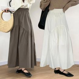 Skirts Women Maxi Skirt Elastic Waist Loose Fit A-Line Retro Wavy Pleated Long