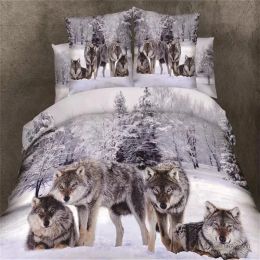 Pillow 3d snow wolf king/queen/twin size 3/4pcs bedding set of duvet/doona cover bed sheet pillow cases bed linen set