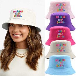 Wide Brim Hats Bucket Hats New Manana Sera Bonito Print Fisherman Hat Karol G Bucket Hat Breathable Couple Hat Woman Visors Sun Cs Reversible Panama Bob J240425