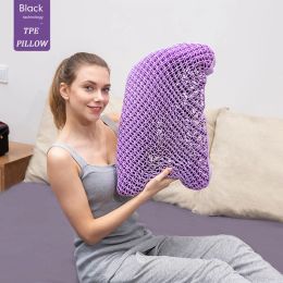 Pillow Neck Message Bed Pillow Cool TPE High Elasticity Orthopaedic Shoulder Pain Protection Cervical with Cover For Sleep Travel Purple