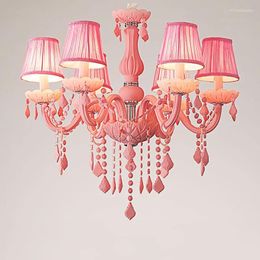 Chandeliers Europe Style Horse Karon Pink Crystal Children Princess Room Droplight Kindergarten Classroom Bedroom LED Chain Pendant Lamp