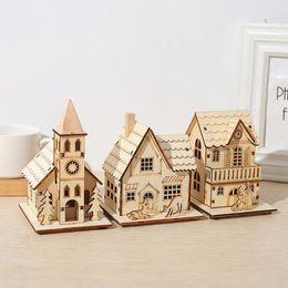 Christmas Decorations Ornamental LED House Decorative Mini Craft Glowing Wooden DIY Decoration