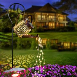 Outdoor Solar Watering Can Light Star Shower Garden Art LED String Pathway Patio Hanging Lantern Kettle Decorative Lamp 240411