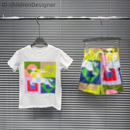 child designer clothe sets 2024SS childrens kids short sleeve T-shirt + print shorts set suit brand Yayoi Kusama boys clothing cotton tees size black white kids clothes