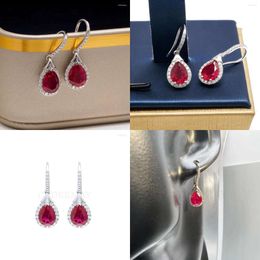 Dangle Earrings CADERMAY 2023 Trend Waterdrop Shape Lab Grown Red Ruby For Women S Sterling Sier With Melee Moissanite Original Quality
