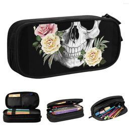 Sugar Skull Skeleton Roses Pencil Cases Mexican The Day Of Dead Pen Holder Bags Big Capacity School Pencilcases