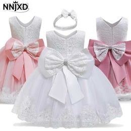 Girl's Dresses Baby Girl Christening Dress Party Dresses for Girls 1 Year Birthday Princess Wedding Dress Lace Gown Baby White Baptism Clothing d240425