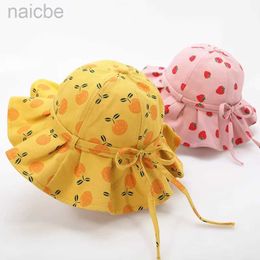 6J6X Caps Hats Summer Baby Bucket Hat Flower Fruit Print Bowknot Kids Girls Sun Hats Outdoor Infant Toddler Panama Beach Cap d240425