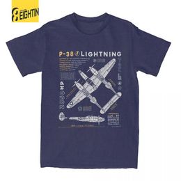 Erkek Tişörtleri P-38 Uçak Spitfire Retro Pilot Tişörtlü Erkekler% 100 Pamuk Komik T-Shirt O Boyun Tişört Kısa Kol Giysileri Baskı T240425