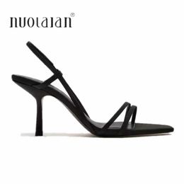 Dress Shoes Fashion Black Strappy High Heel For Women Casual Round Toe Heeled Sandals Woman Comfort Plus Size Stilettos Sexy Heels H240425