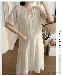 Maternity Dresses Spring Pregnant Woman Chiffon Dresses Flare Sleeve O-neck Sweet Maternity Dress with Lining Fashion Pregnancy A-line Dress Cute