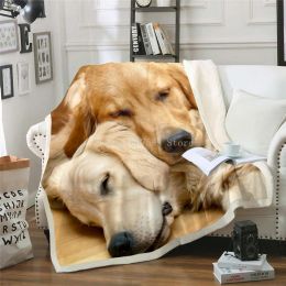 sets Golden Retriever Dog Blanket Sherpa Bed Blankets 3D Animal Dog Throw Blanket Soft Plush Bedspreads Bedding 150x200cm