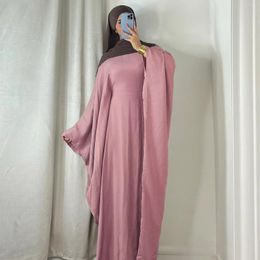 Ethnic Clothing Plain Abaya With Hijab Sets For Muslim Women Waist Wrapped Bat Sleeves Modest Dress Ramadan Prayer Islam