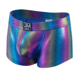 Underwear Luxury Mens Underpants Spectrum Reflective Imitation Leather Boxer Shorts Swimming Trunks Stage Man Clothing Briefs Drawers Kecks Thong MWZM