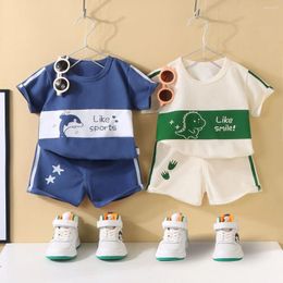 Clothing Sets Boys' T-shirt Shorts Two-piece Summer Suits Cute Animal Cartoon Print Korea Fashion Contrasting Colors Children's Tops