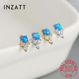 Stud Earrings INZAReal 925 Sterling Silver Bule Bead Opal Stone For Fashion Women Classic Fine Jewellery Minimalist Bijoux