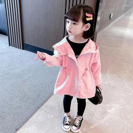 Jackets Kids Clothing For Girls Coat Winter Hoodie Autumn 2024 Fashion Pure Cotton Waist In Solid Colour Single Breasted