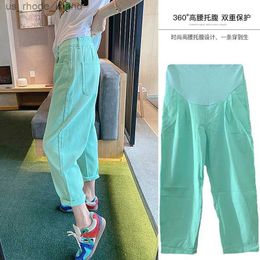 Maternity Bottoms 2024 Green Pregnant Woman Summer Pants Candy Colour Maternity Clothes High Waist Pregnancy Belly Trousers Plus Size Clothes LooseL2404