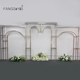 Decorative Flowers 3pcs/Set Gold-Plated Wrought Iron Square Screen Wedding Backdrop Heart Frame Flower Stand Party Arch Celebration Event