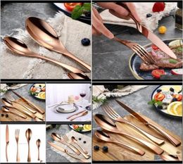 Sets Kitchen Dining Bar Home Garden Delivery 2021 24PcsSet Stainless Steel Rose Gold Cutlery Dinnerware Flatware Tableware Sier4369572