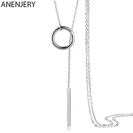 Pendant Necklaces ANENJERY Sweater Chain Circle Strip Long Necklace For Women Simple Geometric Collares Choker